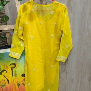 Yellow Chikankari Kurti