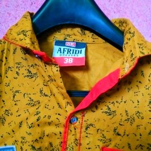 Mens Mustard Printed Shirt