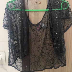 Beautiful Black Net Crop Top With Stones