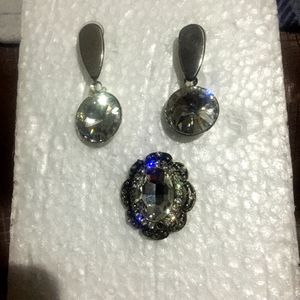 Diamond Earring With Adjustable Ring