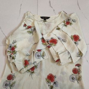 flower printed creamy blouson top