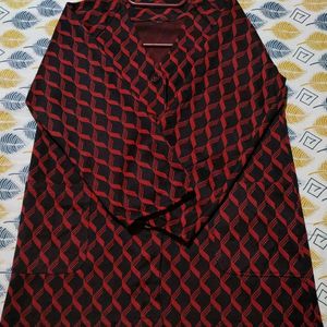 Black/Red Printed Polyester Blazer