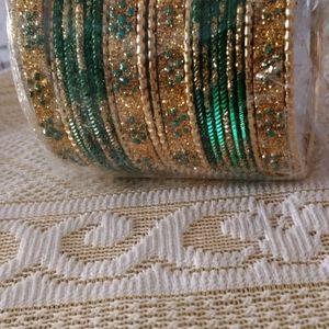 Metal Green And Golden Bangles