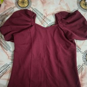 Maroon Corset Top With Puffy Sleeves