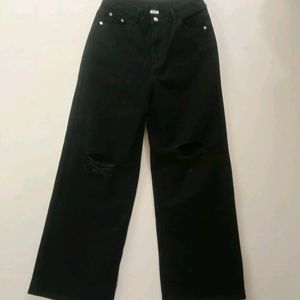 Urbanic High Waisted Black Ripped Wide Leg Jeans