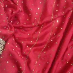 Party Wear Red Saree With Maroon Border And Latkan