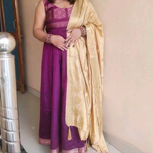 Beautiful Cut Sleeves Purple Anarkali Gown