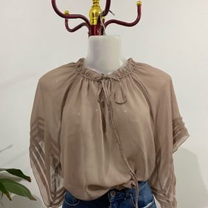 ✨Sheer Dusty Brown Top With Tie Detail✨