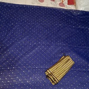 New Navy Blue Saree With 1m Blouse Piece