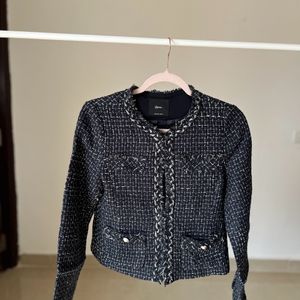 ROEM Navy Blue Tweed Elegant Blazer