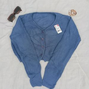 Pretty Blue Woolen Crop Cardigan