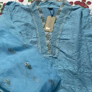 Trendy Pakistani Straight Kurti Set  Ocean Blue 💙