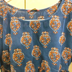 New Dark Blue Printed Peplum Cotton Top