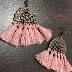 Tassel Crepe Pink Drop Earrings