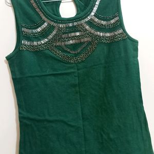 Party Wear Green Top With Beautiful Front Detail