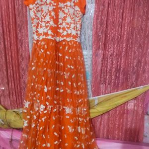 Festive Seasion Offer  Fancy  orange net gown