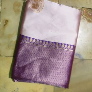 Unused Banasari Saree...cream And Purple