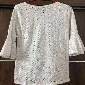 White Holes Embroidered Top