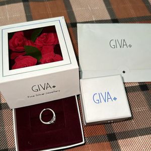 Giva Silver Plated Red Diamond Ring