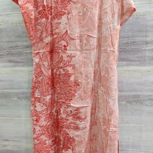 Beautiful Cotton Printed Kurti, Red And Offwhite C