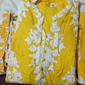 Front Cut Yellow Kurta Palazzo With Dupatta