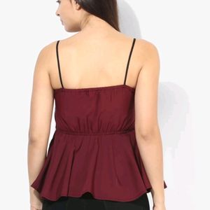 Casual Sleeveless Solid Maroon Top