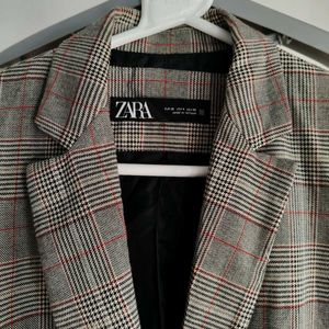 Zara Plaid Relaxed Single Breasted Blazer