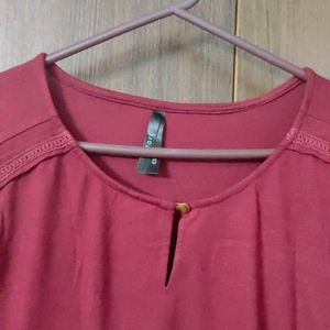 Plus Size Maroon Top With Lace Insert Near Neck