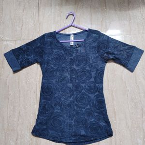 Ladies Top Strechable Blue-gray,Flower Pattern