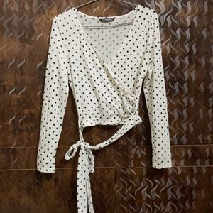 Shein polka dot wrap around top