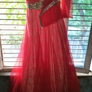 Red gown With Dupatta And Pyjama