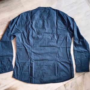 Mandarine Collar Blue Shirt