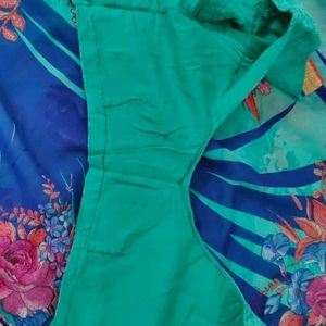 Saree With Blouse (Cyan )