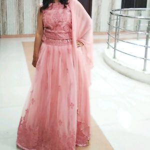 Lahnga With Crop Top & dupatta Baby Pink Colour