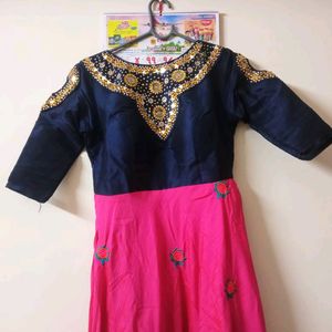 Navy Blue And Pink Women's Gown One Piece