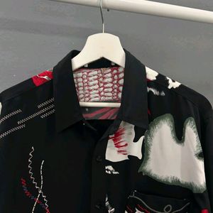 Abstract printed with embroideryapplique shirt