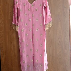 Kurti Plazo N Dupatta Set (Pink Beigh Color