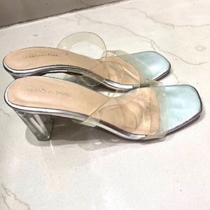 Sneak a Peek Beige Transparent Heels