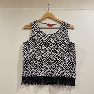 Black And White Dotted Sleevless Crop Top