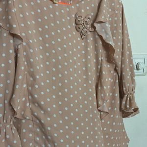 Pink White Dotted Rayon Top