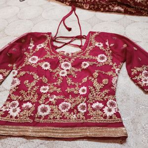 Cherry Pink Heavy Handworked Lahenga