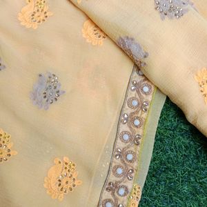 Beautiful Yellow Embroidered Saree Pure Chiffon