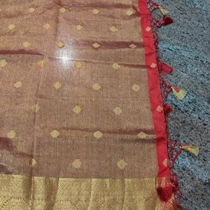 Silk Saree... Golden And Red Colour With Zari Work