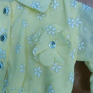 Yellow Bell Sleeves Top And Shorts Set For Girls