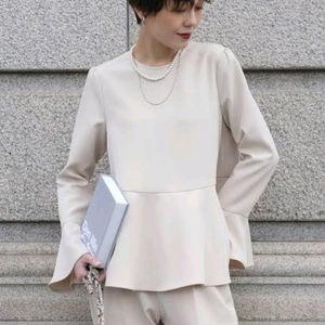 New Premium Silk Cream Peplum Korean Top