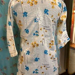 Flowered Printed Chikankari Kurti