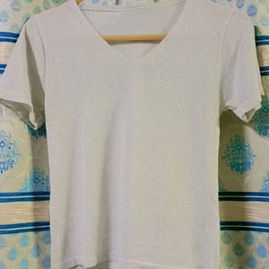 Stretchable Slim Fit White Shimmery Top