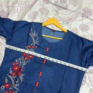 Women Denim Embroidery Kurta