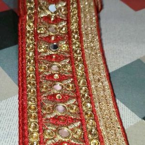 Red N' Golden Color Lace with Mirror n Stone Work