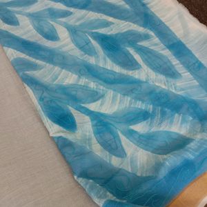 Cotton Blend White Blue Saree